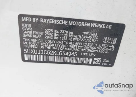 2019 BMW X4 xDrive30I из США, поврежденный, VIN 5UXUJ3C52KLG54945